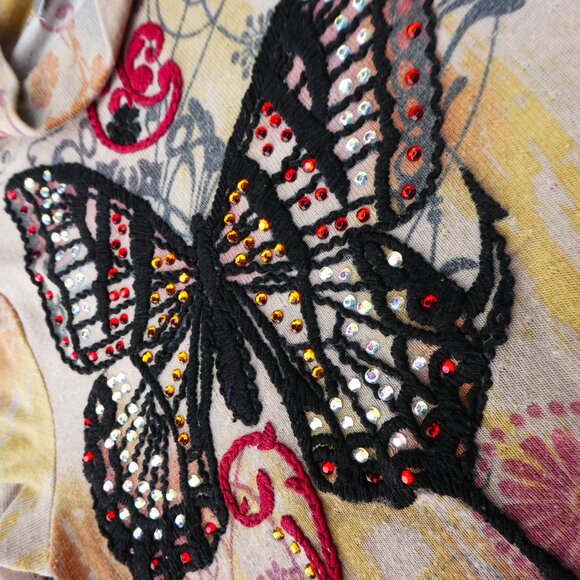 Vintage Y2K Spy Zone Exchange Pullover Top Embroidered Sequin Butterflies Mock - Picture 4 of 7
